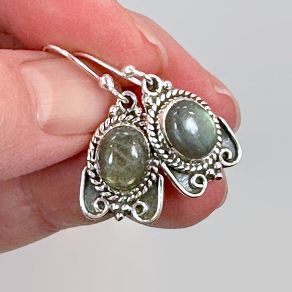 Jewelry - Labradorite Earrings, Sterling Silver, Pierced, Dangle Earrings, Ear Wires, Boho